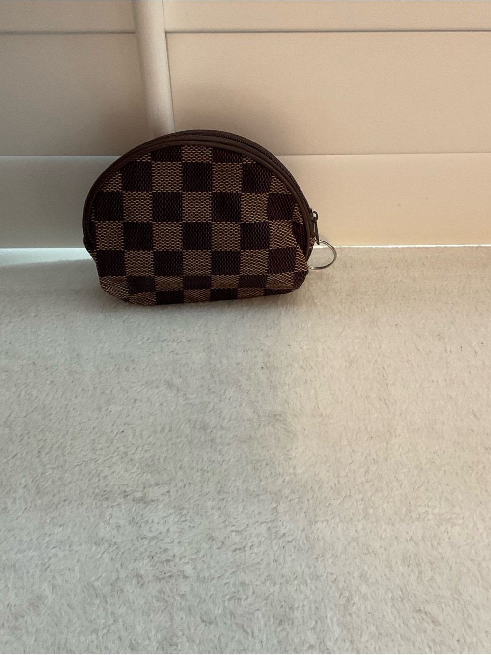 Brown Checkered Dome Coin Purse Wallet